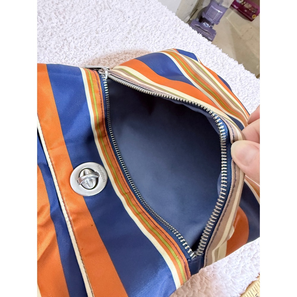 Baggallini Crossbody Bag Striped Nylon Navy Orange Multi Pocket Travel Purse - Picture 9 of 12